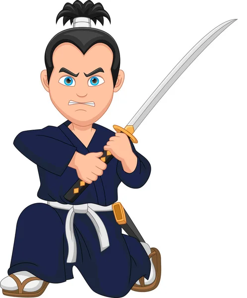 Samurai Swordsman Cartoon White Background – stockvektor