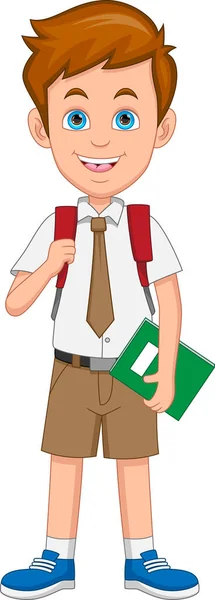 Happy Schoolboy Waving Cartoon — Vector de stock
