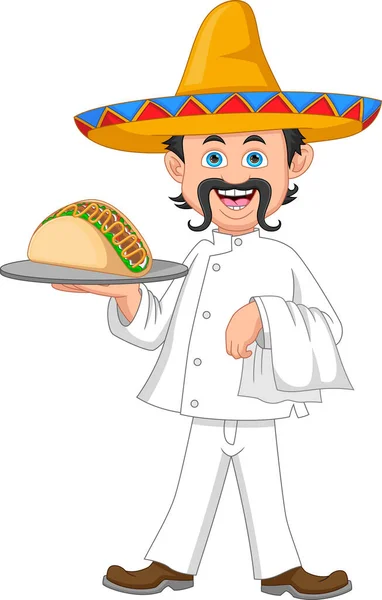 Chef Mexicano Com Desenhos Animados Tacos —  Vetores de Stock