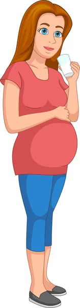Mujer Embarazada Bebiendo Leche Vaso — Vector de stock