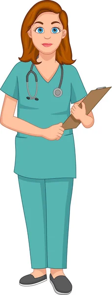 白い背景に孤立した女性看護師漫画 — ストックベクタ