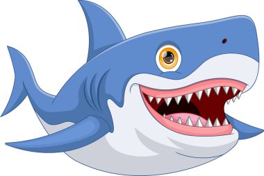 Beyaz arka planda şirin köpekbalığı karikatürü