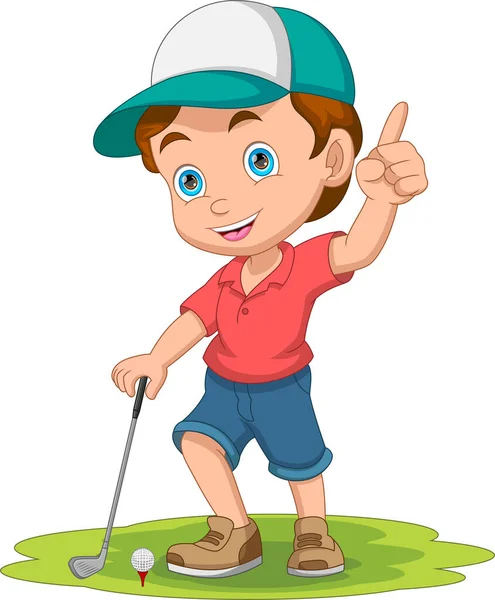 Desenho Animado Bonito Menino Jogando Golfe —  Vetores de Stock