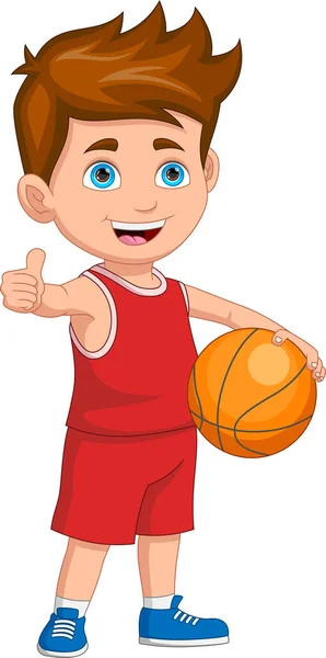 Karikatura Malý Chlapec Hraje Basketbal — Stockový vektor