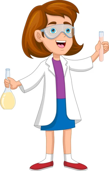 Scientist Girl Cartoon White Background — Stock Vector