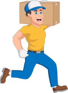 Paket kutularıyla koşan genç kurye