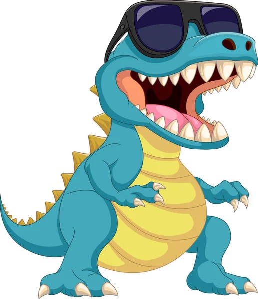 Cute Dinosaur Wearing Sunglasses Cartoon — Stock Vector