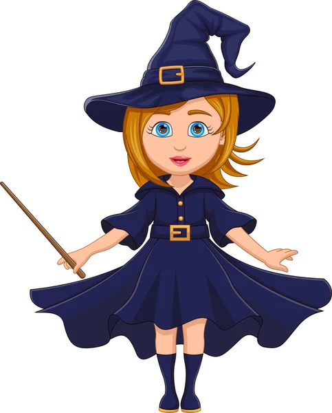 Beautiful Little Girl Witch Costume — Stock Vector