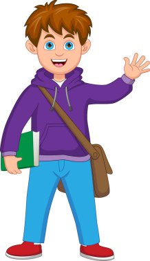 happy schoolboy waving cartoon