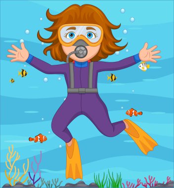 Dalgıç Kız Yüzme Çizgi Filmi