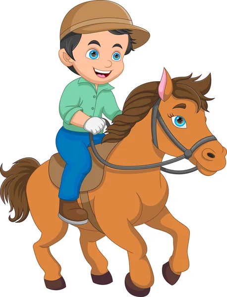Καρτούν Χαριτωμένο Αγόρι Ιππασία Ένα Άλογο — Διανυσματικό Αρχείο