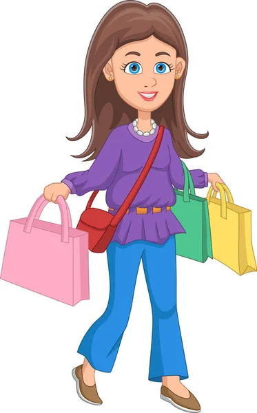Boldog Lány Bevásárlótáskákkal — Stock Vector