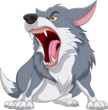 Beyaz arka planda kızgın kurt çizgi filmi