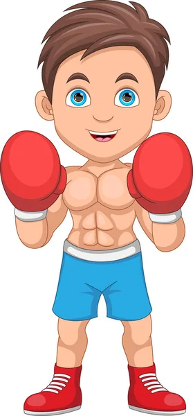 Boxer Boy Cartoon White Background — Stock Vector