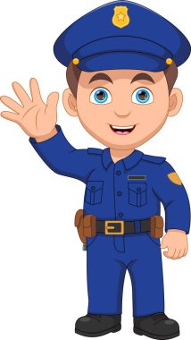 Çizgi film sallayan sevimli polis çocuk.
