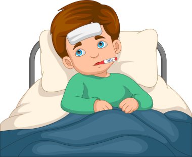 yüksek ateşi olan hasta bir çocuk.