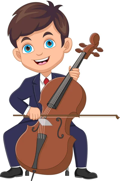 Pojke Som Spelar Cello Tecknad — Stock vektor