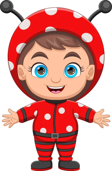 Cute Little Girl Ladybug Costume Cartoon — Stock Vector