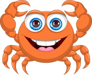 Beyaz arkaplanda sevimli yengeç karikatürü