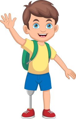 Protez bacaklı mutlu çocuk.