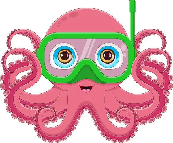 Cute Snorkeling Octopus Cartoon Stockvektor