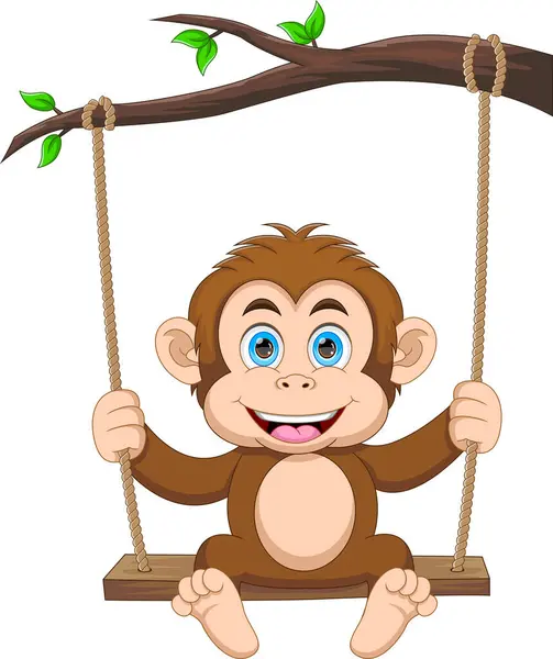Niedlicher Affe Spielt Auf Schaukel Cartoon lizenzfreie Stockvektoren