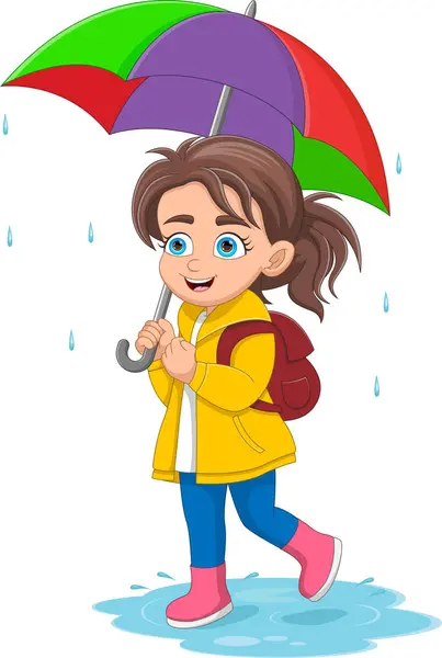 Schulmädchen Mit Regenschirm Regen Stockillustration