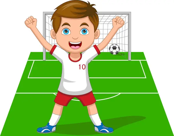 Happy Boy Football Player Viert Doel Rechtenvrije Stockvectors