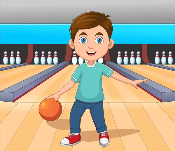 Schattig Jongen Spelen Bowling Vectorbeelden