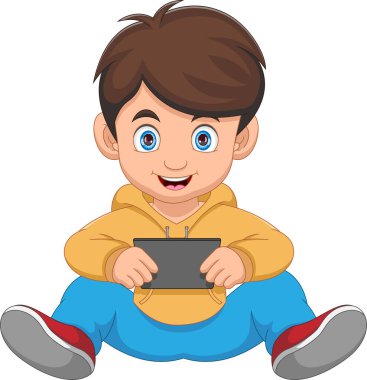 Küçük çocuk tablet telefon oynuyor.