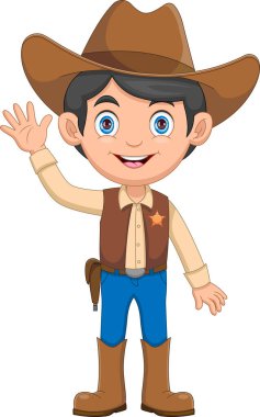 Sevimli küçük kovboy el sallıyor