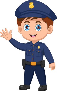 Çizgi filmdeki polis el sallıyor.