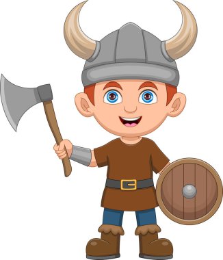 Baltalı ve kalkanlı Viking çocuk.
