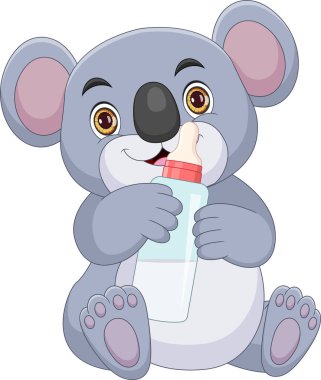 Süt şişesi tutan şirin bir bebek koala.