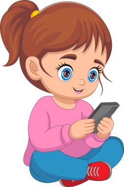 Küçük tatlı kız cep telefonuyla oynuyor.