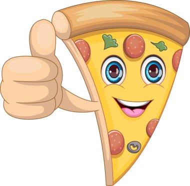 Çizgi film pizza dilimleri başparmak kaldırıyor.