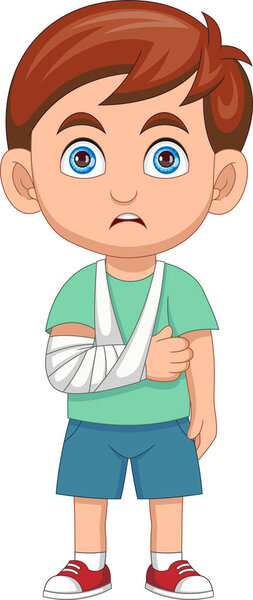 little boy with broken left arm and bandaged