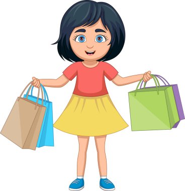 Güzel kız bir sürü alışveriş çantası taşıyor.