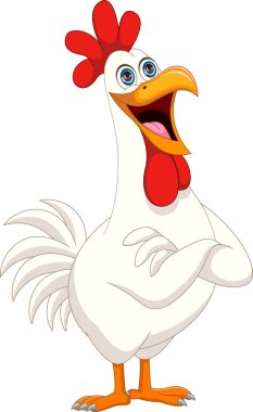 Beyaz arkaplanda izole edilmiş sevimli horoz çizgi filmi