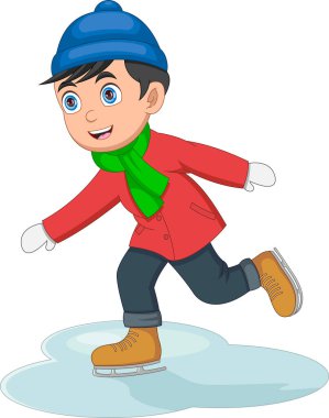 Buz pateni oynayan tatlı çocuk.