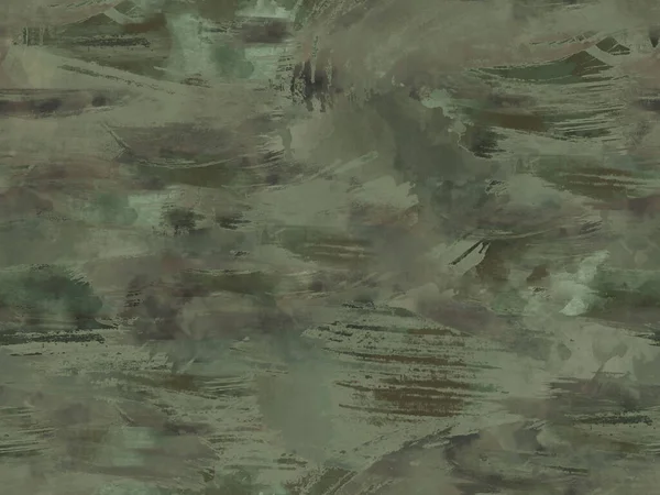 Woodland camouflage seamless background. Watercolor brush strokes effect. Natural colors: brown, black, olive green.