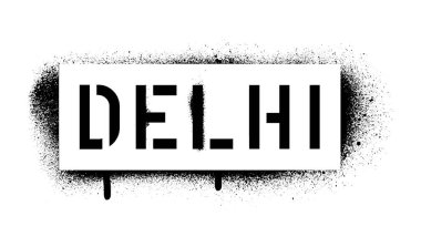 DELHI yazıtları. Hindistan 'ın birlik toprakları ve megaşelik. Sprey grafiti şablonu beyaz arkaplanda izole edildi.