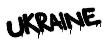 Sprey boya graffiti etiketi UKRAINE. Beyaz arkaplan.
