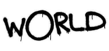 Dünya Grafiti sözcüğünün izole edilmiş bir spreyi bol miktarda sızıntı yapıyor. Beyaz arkaplan.