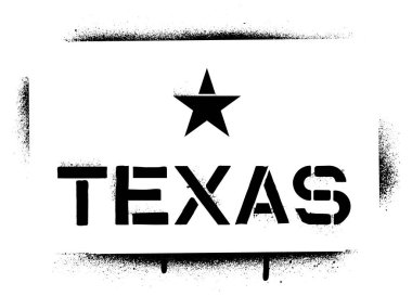 Graffiti şablonu TEXAS 'i spreyle ve beyaz üzerine yıldız.