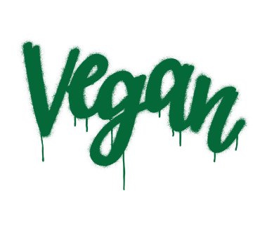 VEGAN 'ın kaligrafik dizaynını içeren sprey boyalı graffiti, beyaz bir arkaplanda cesurca sergilendi..