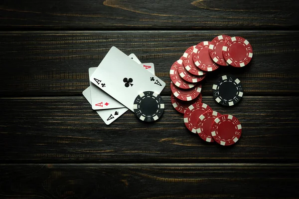 Гральні Карти Виграшною Комбінацією Трьох Асів Удача Грі Покер Залежить Ліцензійні Стокові Зображення