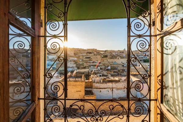 Fez Medina Vidět Přes Zdobené Arabském Stylu Okna Maroko — Stock fotografie