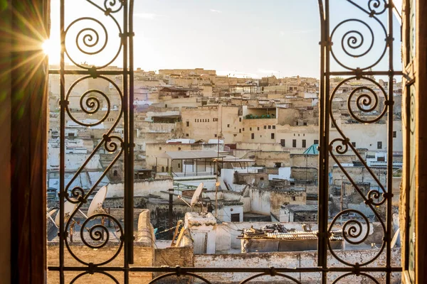 Fez Medina Vidět Přes Zdobené Arabském Stylu Okna Maroko — Stock fotografie