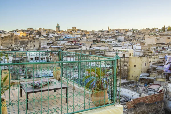 Staré Historické Centrum Názvem Medina Střešní Terasa Popředí Fez Maroko — Stock fotografie